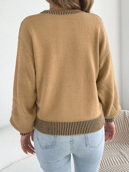 Women’s Contrast-Cuff Textured Knit Jumper