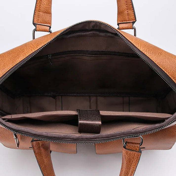 Structured PU Leather-Look A4 Laptop Business Shoulder Bag