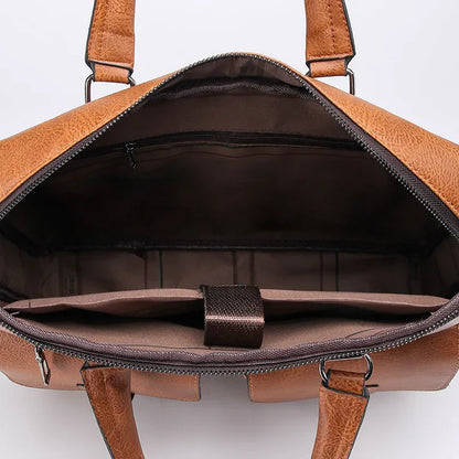 Structured PU Leather-Look A4 Laptop Business Shoulder Bag