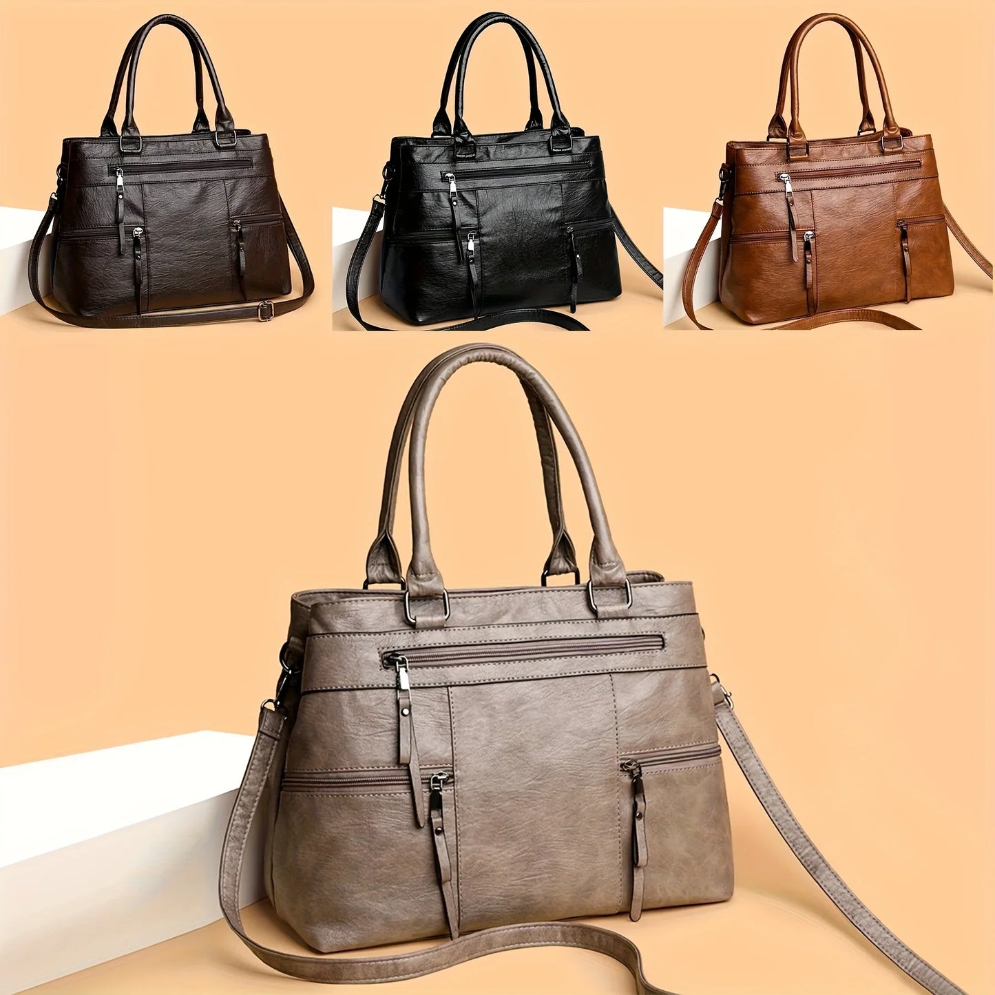 Women’s Organised Multi-Pocket Vegan Leather Tote Bag