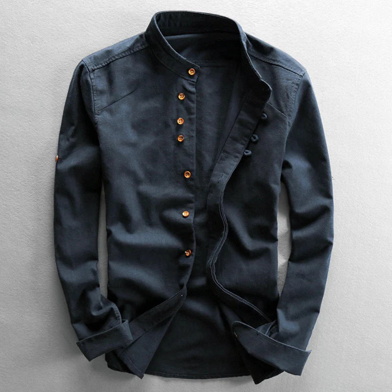 Men’s Japanese-Inspired Linen Blend Casual Shirt