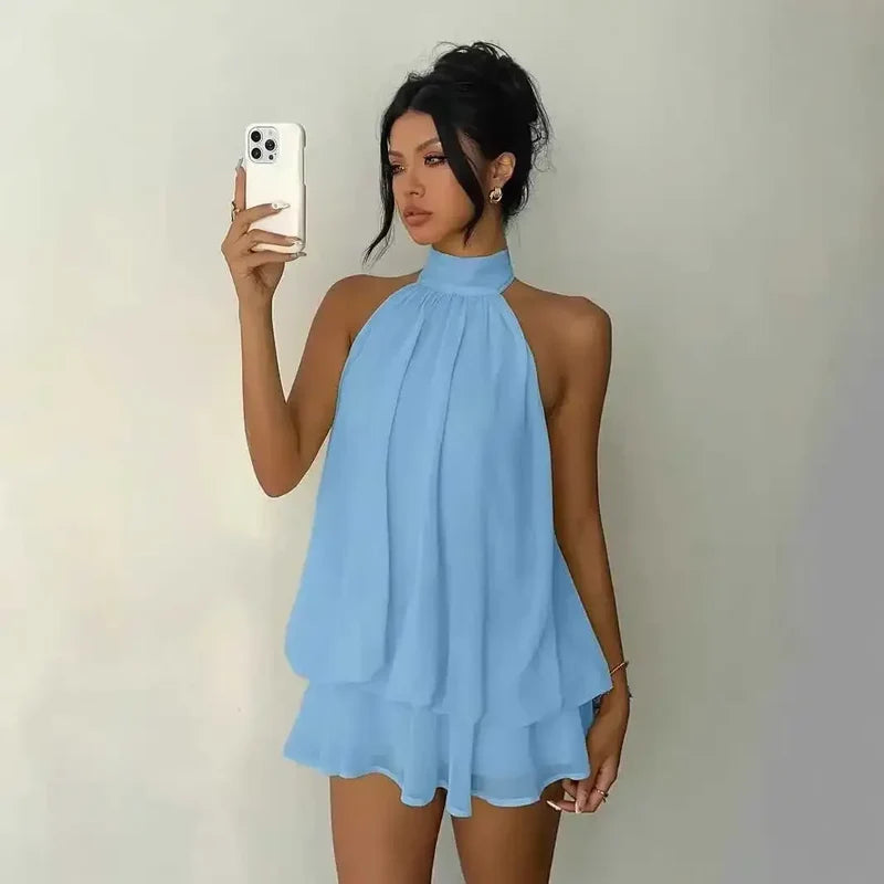 Women’s Layered Halter Tie Dress