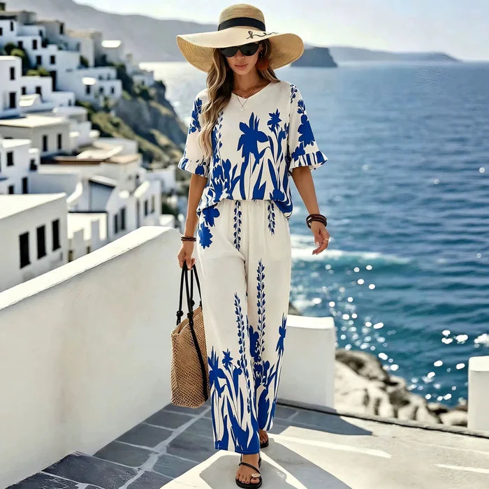 Women’s Botanical Print Two-Piece Trouser Set