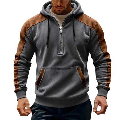 Men’s Half-Zip Contrast Panel Hooded Sweatshirt