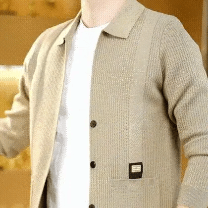 Men’s Textured Knit Cardigan with Polo Collar