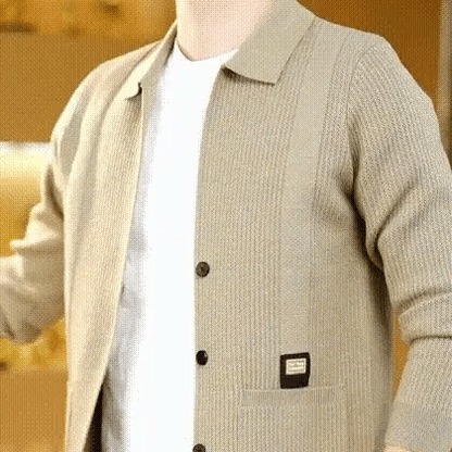 Men’s Textured Knit Cardigan with Polo Collar