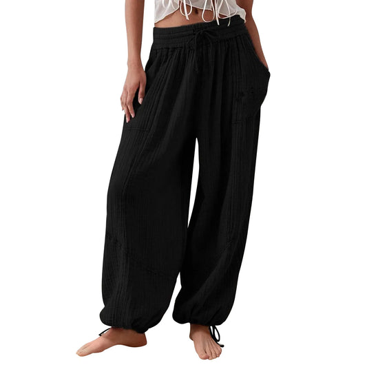 Women's Casual Elastic Wide Leg Trousers with Pockets