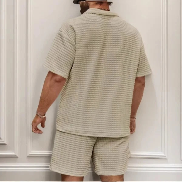 Men's Waffle Polo & Shorts Set