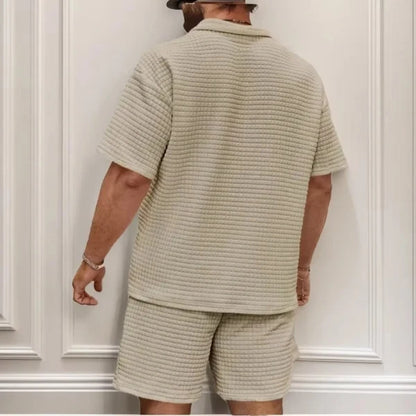 Men's Waffle Polo & Shorts Set
