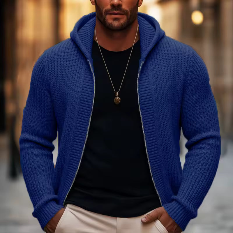 Men’s Hooded Zip-Up Knitted Cardigan