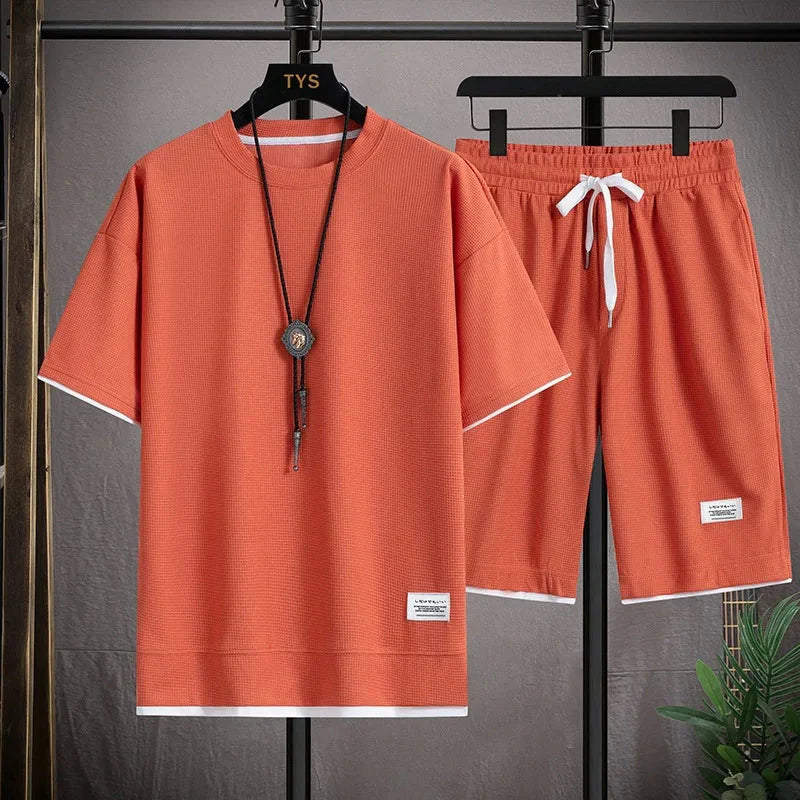 Men’s Textured T-Shirt and Shorts Set