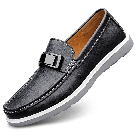 Embossed Leather-Look Loafers
