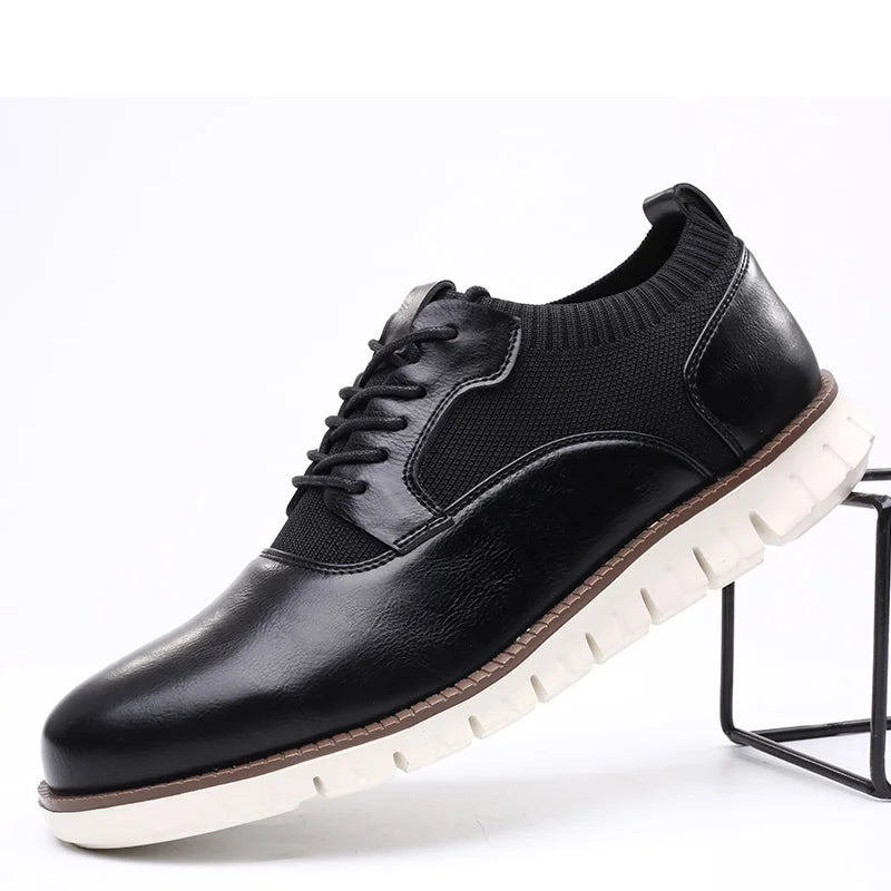 Men’s Leather-Look and Knit Lightweight Cushioned Lace-Up Shoes