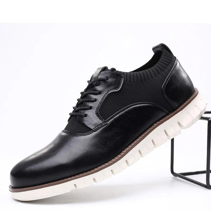 Men’s Leather-Look and Knit Lightweight Cushioned Lace-Up Shoes