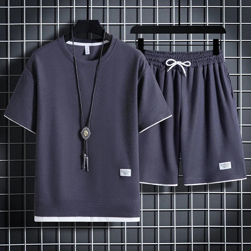Men’s Textured T-Shirt and Shorts Set