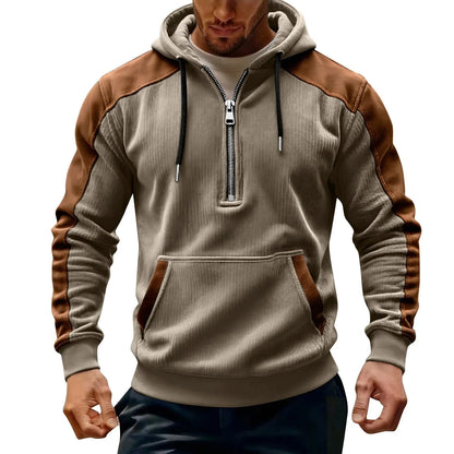Men’s Half-Zip Contrast Panel Hooded Sweatshirt
