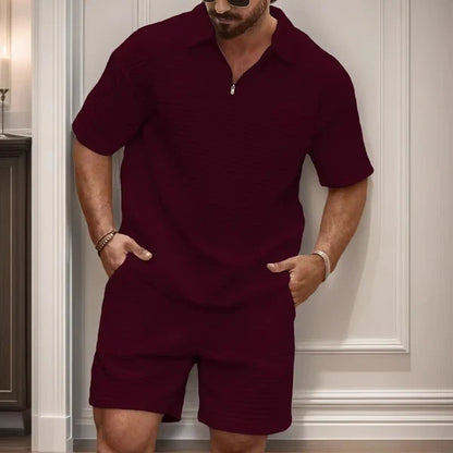Men's Waffle Polo & Shorts Set