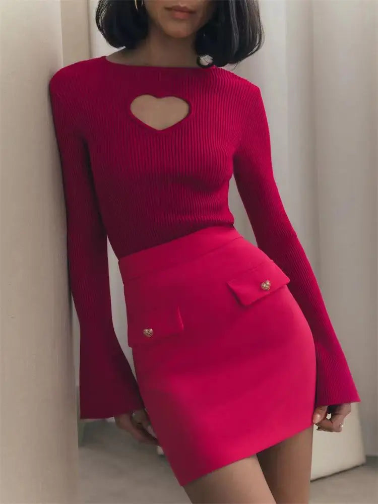 Women’s Heart-Cutout Ribbed Knit Top