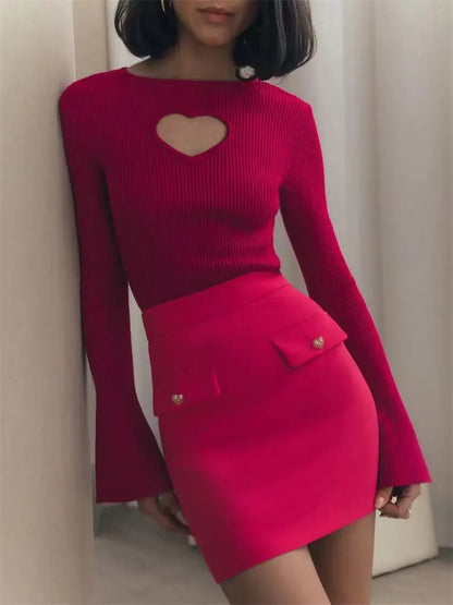 Women’s Heart-Cutout Ribbed Knit Top