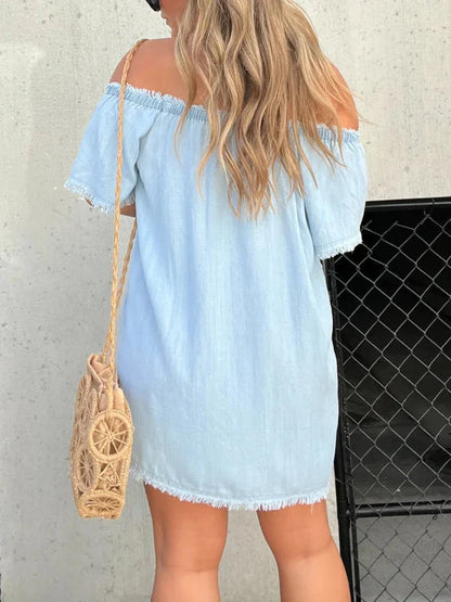 Women's Off-Shoulder Denim-Look Dress