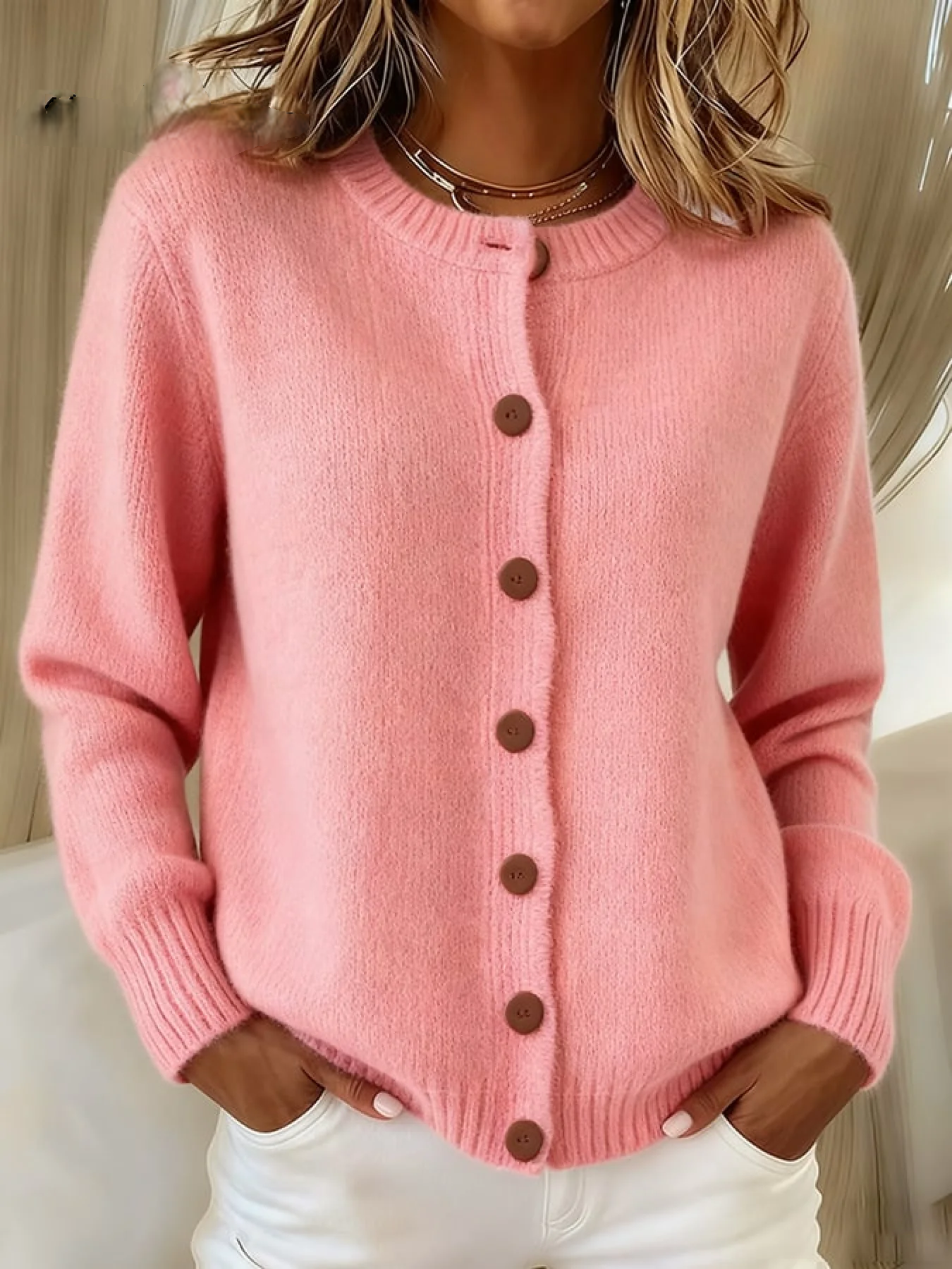Women’s Retro Jacquard Knit Button-Front Cardigan