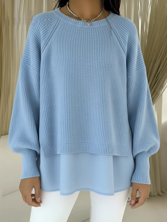 Women’s Patchwork Lantern-Sleeve Layered Knit Sweater