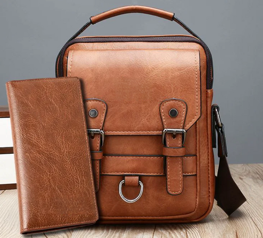 Men’s Genuine Leather Everyday Shoulder Bag with Bonus Wallet