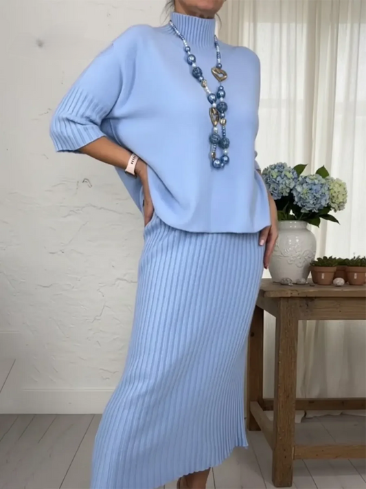 Women’s Elegant Knit Turtleneck Sweater & Skirt Set