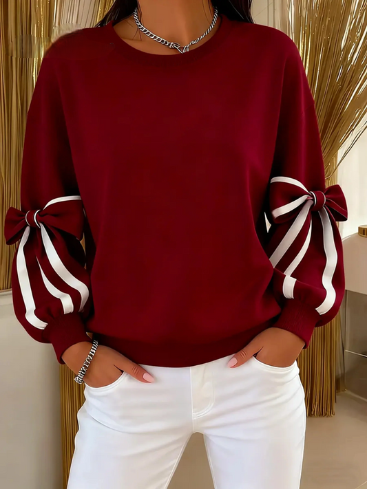 Women’s Colour-Blocked Crew Neck Bow Detail Sweatshirt