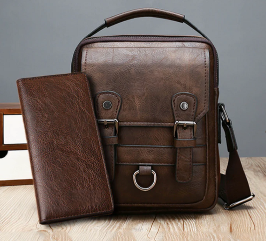 Men’s Genuine Leather Everyday Shoulder Bag with Bonus Wallet