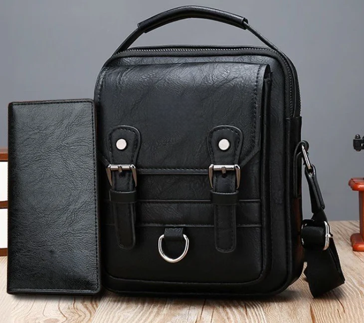 Men’s Genuine Leather Everyday Shoulder Bag with Bonus Wallet