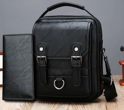 Men’s Genuine Leather Everyday Shoulder Bag with Bonus Wallet