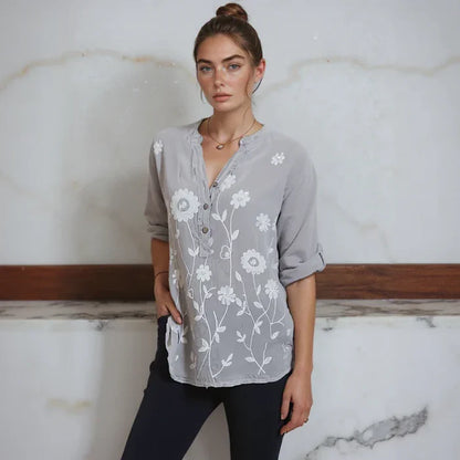 Women’s Elowen Cotton Linen Embroidered Blouse