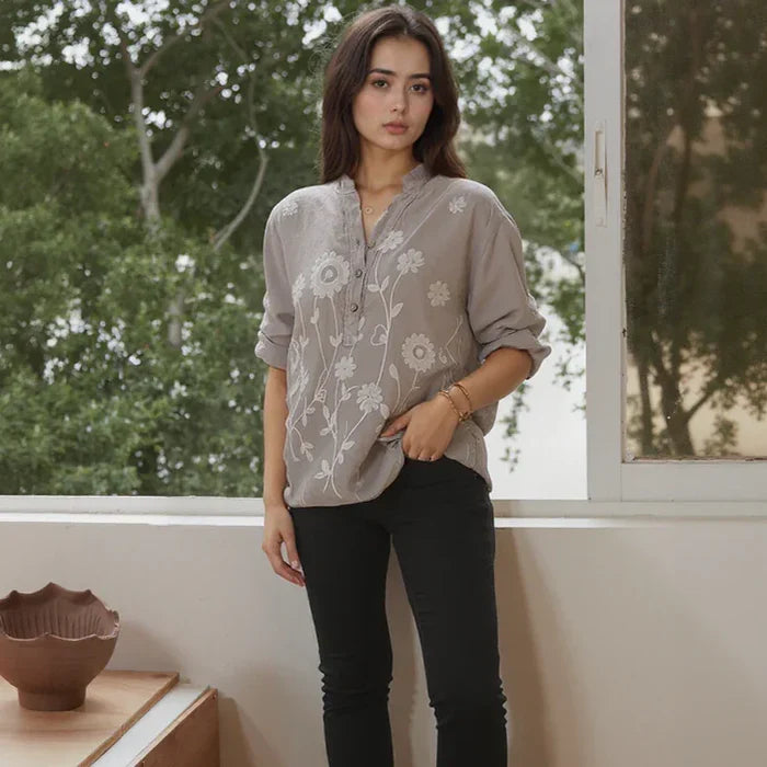 Women’s Elowen Cotton Linen Embroidered Blouse