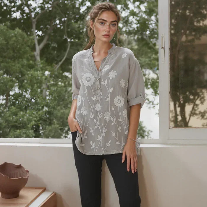 Women’s Elowen Cotton Linen Embroidered Blouse