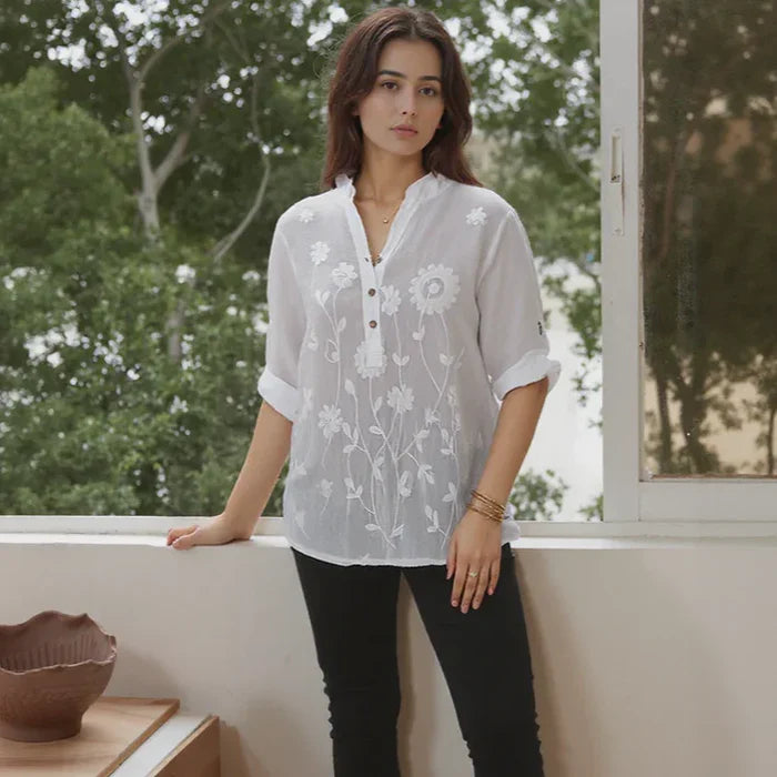 Women’s Elowen Cotton Linen Embroidered Blouse