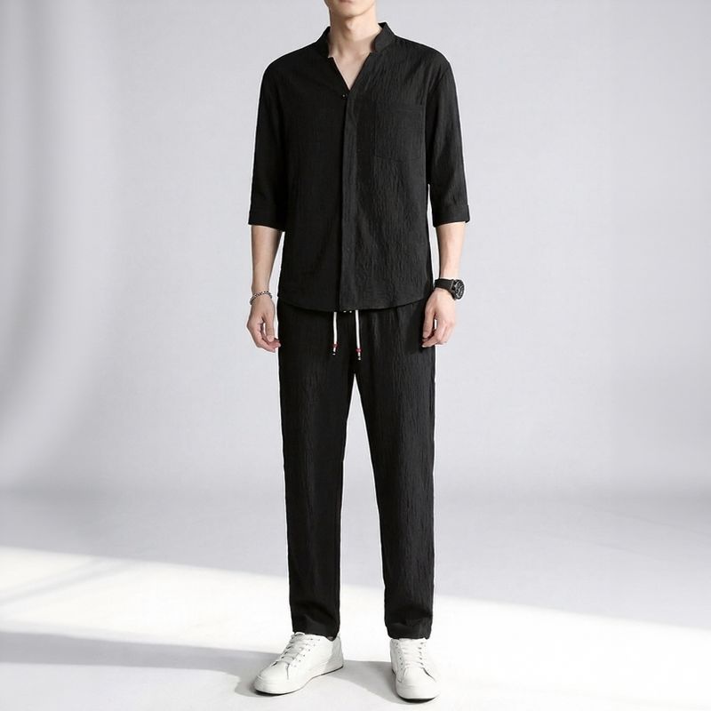Men’s Relaxed Fit 3/4 Sleeve Shirt and Trousers Set
