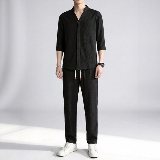 Men’s Relaxed Fit 3/4 Sleeve Shirt and Trousers Set