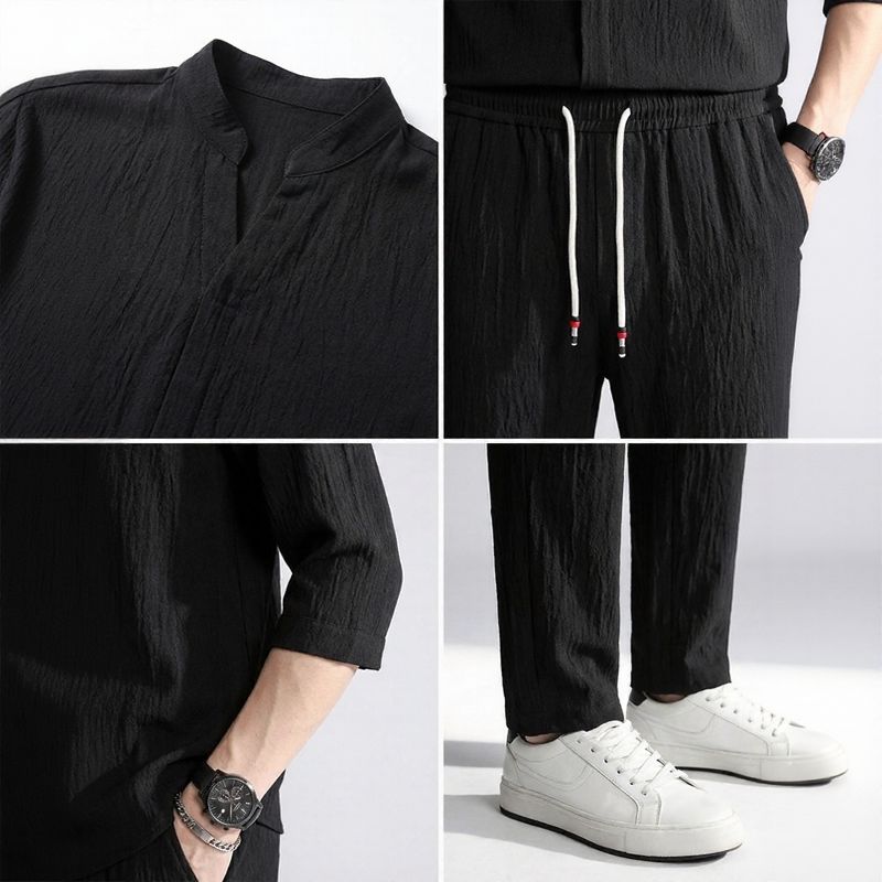 Men’s Relaxed Fit 3/4 Sleeve Shirt and Trousers Set