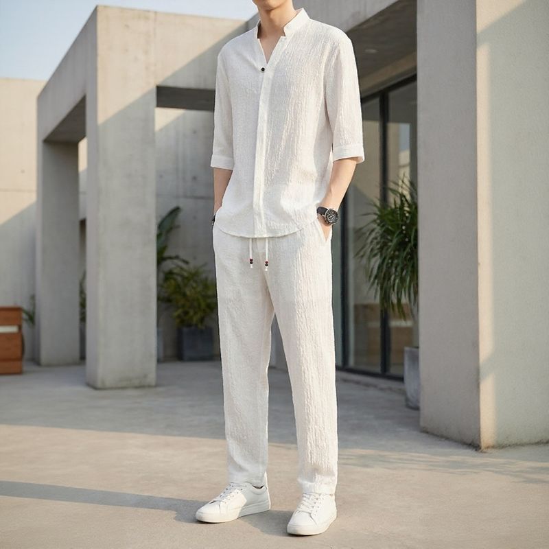 Men’s Relaxed Fit 3/4 Sleeve Shirt and Trousers Set