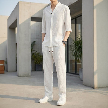 Men’s Relaxed Fit 3/4 Sleeve Shirt and Trousers Set