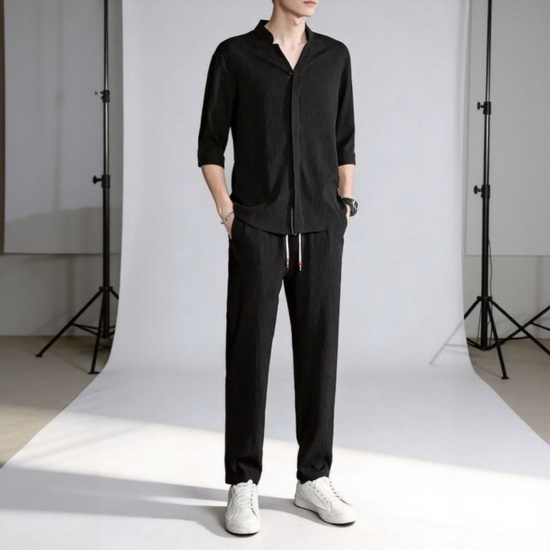 Men’s Relaxed Fit 3/4 Sleeve Shirt and Trousers Set