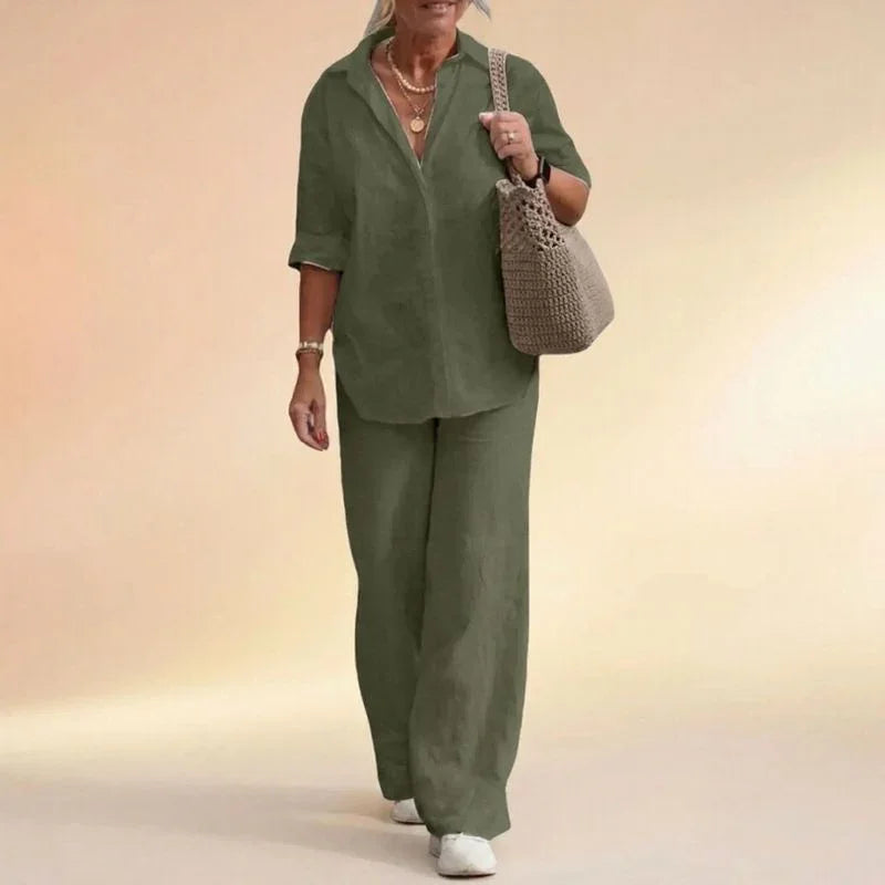 Women's Side Slit Blouse & Wide Leg Trouser Set