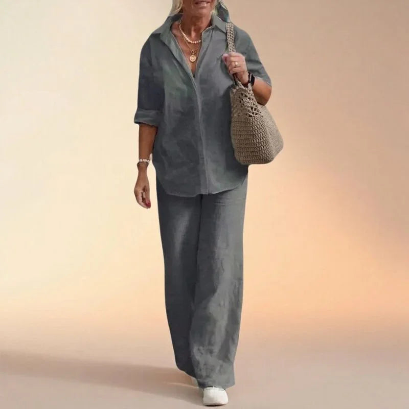 Women's Side Slit Blouse & Wide Leg Trouser Set
