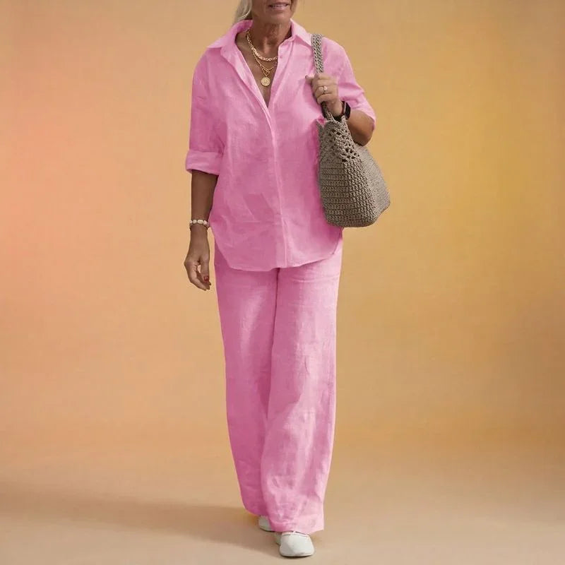 Women's Side Slit Blouse & Wide Leg Trouser Set