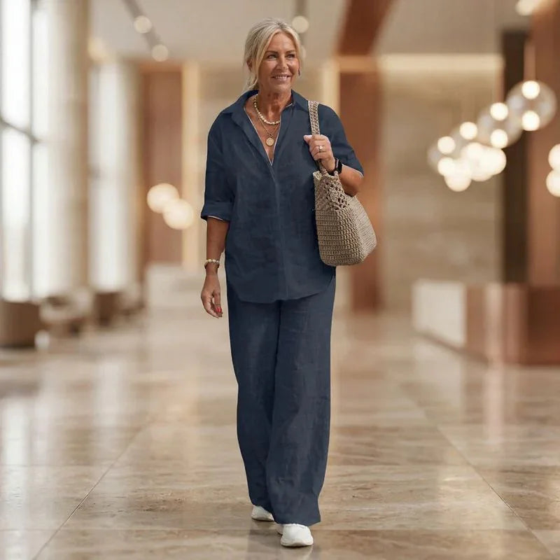 Women's Side Slit Blouse & Wide Leg Trouser Set