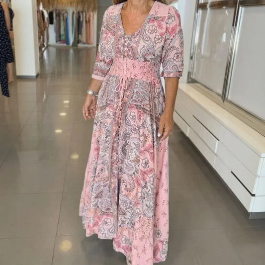 Women's Paisley Tie-Waist Maxi Dress