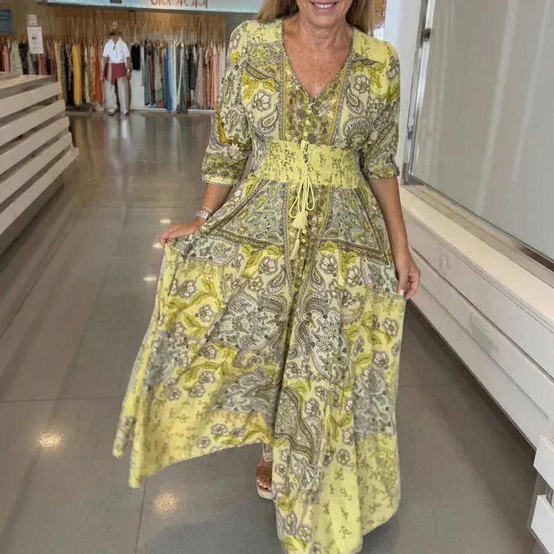 Women's Paisley Tie-Waist Maxi Dress