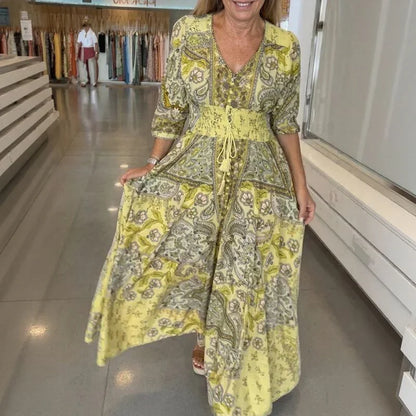 Women's Paisley Tie-Waist Maxi Dress