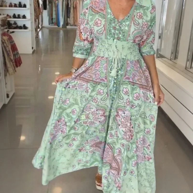 Women's Paisley Tie-Waist Maxi Dress